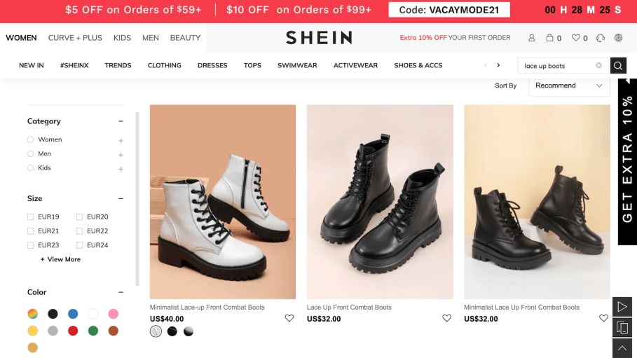 beplay官网娱乐马丁靴的制造商AirWair声称，Shein销售了26款“侵权”鞋款，显示出“销售假冒产品的明显意图”。