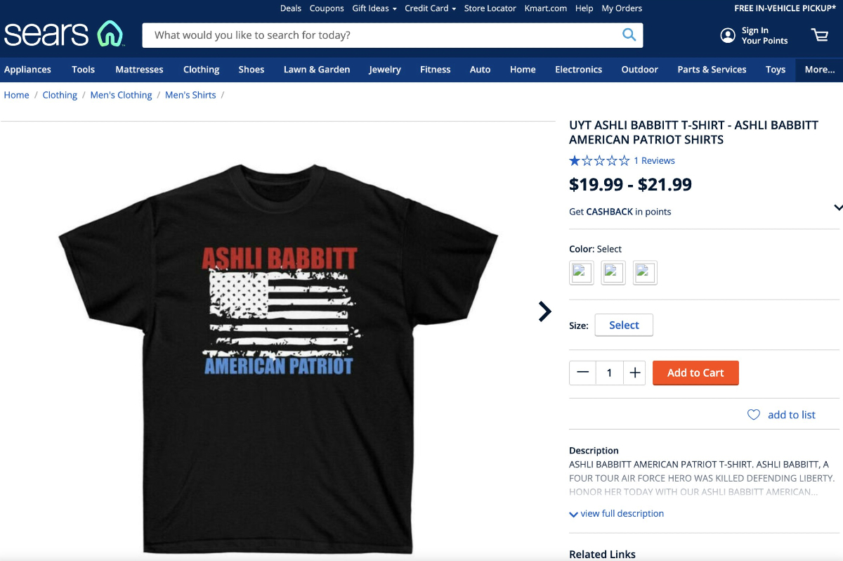beplay官网娱乐西尔斯和凯马特停止销售t恤品牌已故1月6日国会攻击造反Ashli巴比特作为“美国爱国者。”