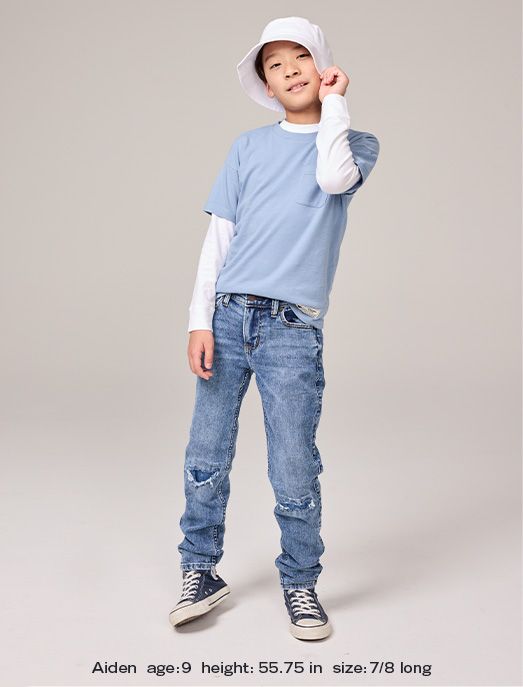 beplay官网娱乐Abercrombie的孩子们推出了新的长度和腰围尺寸的全尺寸牛仔布。