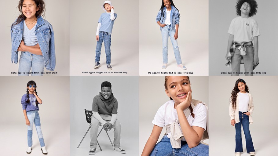 beplay官网娱乐Abercrombie的孩子们推出了新的长度和腰围尺寸的全尺寸牛仔布。